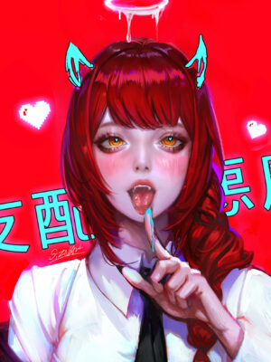 Makima fanart from Chainsaw Man, featuring the enigmatic and powerful devil hunter with piercing eyes, a confident smirk, and a mysterious aura, Makima fanart from Chainsaw Man, featuring her hypnotic gaze, intense expression, and devilish aura against a bold red background. A must-have anime art print for fans.