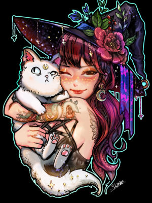 Cat & Witch Color Print