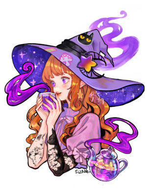 Lavender Tea Witch Print