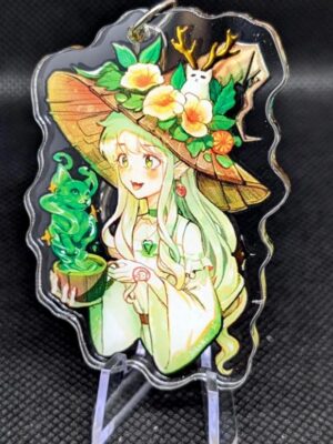 Matcha Latte Cat Witch Keychain – Gold Foil Acrylic Charm | SiZNArt Original Collection| Witchcore Café Aesthetic | Cozy Cat Keychain