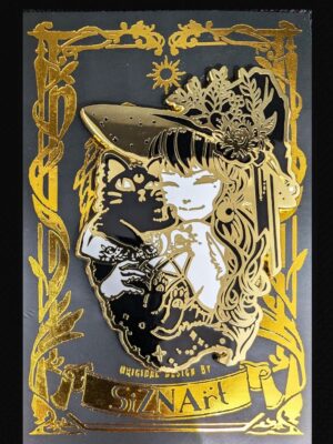 Cute Witch & Black Cat Enamel Pin – Hard Enamel Pin | SiZNArt Original Collection | Gold Metal Edge | Monochrome Witchcore Aesthetic