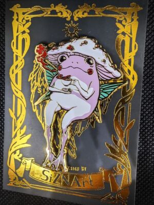Frog Fairy Glitter Enamel Pin – Tea Drinking Witchy Frog Pin | SiZNArt Original Collection | UV-Printed Hard Enamel | Fairycore Cottagecore