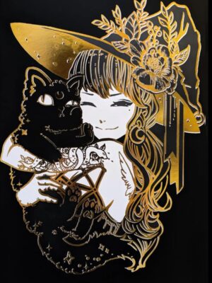 Cat & Witch Gold Foiled Print
