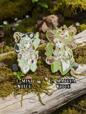 Mint Chocolate Latte Witch Enamel Pin | Matcha Latte Witch Pin / Coffee Witch Pin | UV-Printed Hard Enamel | SiZNArt Original