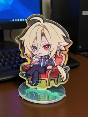 Zenless Zone Zero | ZZZ Fanmade Hugo Holographic Acrylic Standee | Hugo Vlad Chibi | Holographic Acrylic Figure Stand and Double sided Keychain