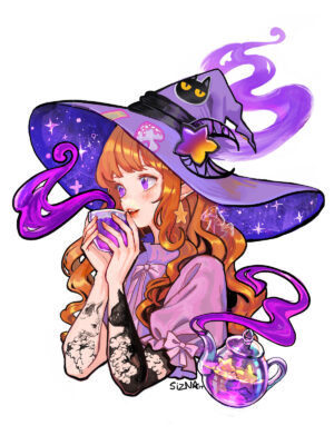 Original Character Lavender Tea Witch Holographic Sticker
